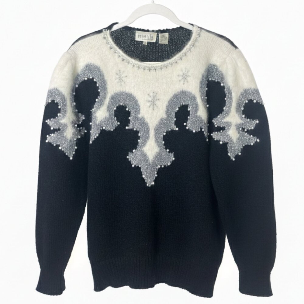 " Eugenia" Black and White Embellished Sweater